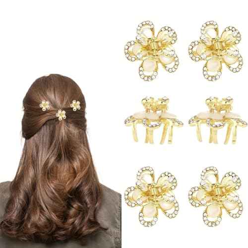 Small Claw Clips for Women Cute Flower Rhinestone Hair Clips for Thick Thin Hair Non Slip Wedding Bridal Prom Short Crystal Hair Accessories for Girls Fashion Gold Accessories