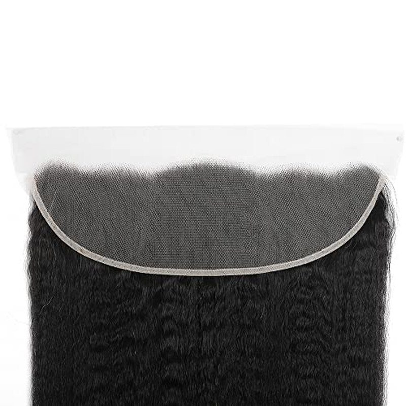 Kinky Straight 13x4 Ear To Ear HD Lace Frontal Closure 14 Inch 12A Brazilian Kinky Straight Human Hair Transparent Frontal Closure 150% Density Natural Hairline Pre Plucked