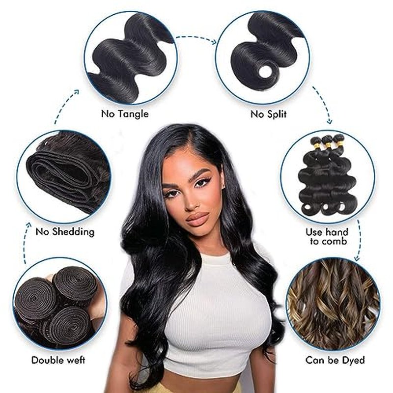 Aomllute Body Wave Bundles Human Hair 12A Grade Brazilian Human Hair Bundles Body Wave One Bundle Only 100% Unprocessed Weave Bundles Human Hair Natural Black (26 Inch)