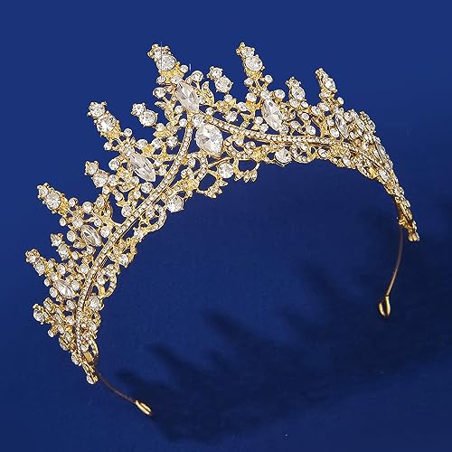 COCIDE Gold Tiara and Crown for Women Crystal Queen Crowns Rhinestone Princess Tiaras for Girl Bride Wedding Hair Accessories for Bridal Birthday Party Prom Halloween Cos-play Costume Christmas