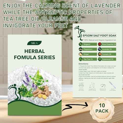 Epsom Salt Foot Soak, 10Pack Tea Tree Oil and Lavender Oil Epsom Salts for Soaking, Dead Sea Salt Spa Pedicure Care Softens Thick Calluses & Corns, Athletes Foot, with feet scrubber