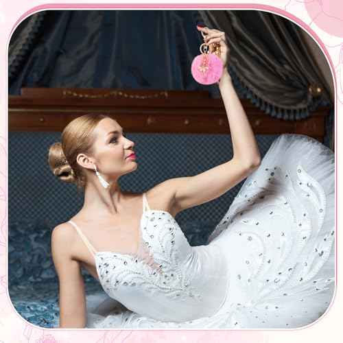 Kacctyen 3 Pcs Christmas Ballet Gifts for Girls Ballerina Shoes Canvas Tote Bag Ballet Dance Shoe Makeup Bag Pink Pom Pom Keychain for Ballerina Recital Birthday Xmas Gifts