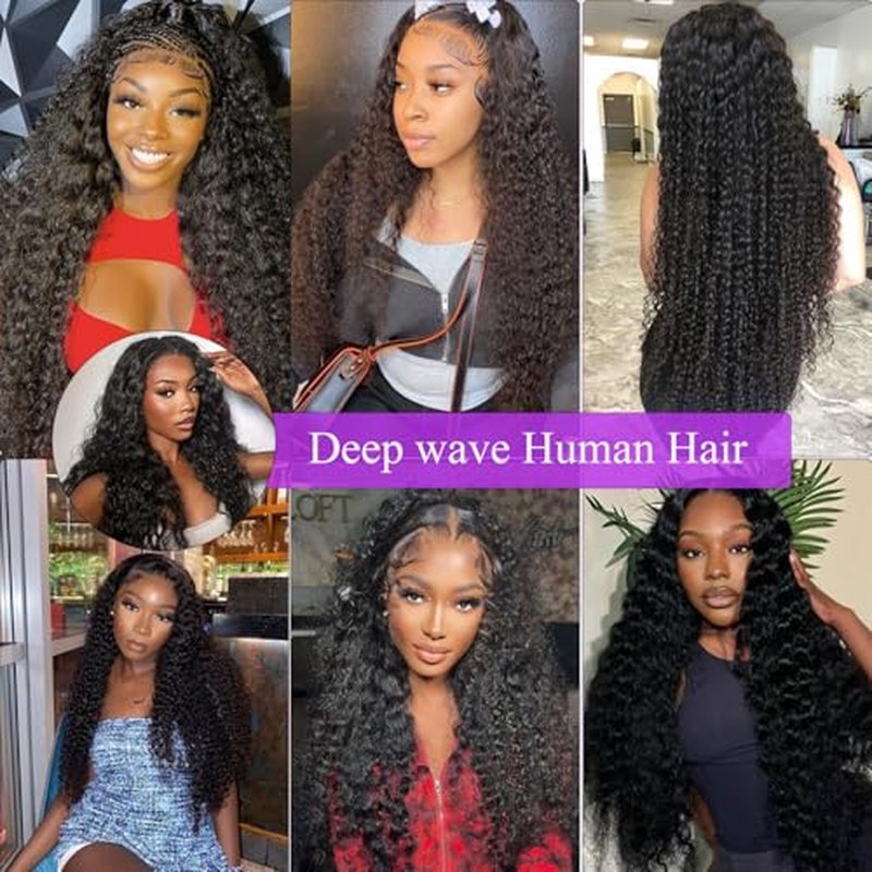 200% Density Deep Wave Lace Front Wigs Human Hair 13X6 HD Lace Frontal Curly Human Hair Wig Fluffy Natural Pre Plucked Wet And Wavy Wigs for Black Women Girl(28 Inch)