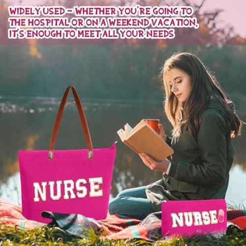 2 Pcs Tote Bag Gift for Teacher Nurse Dance Preppy Makeup Bag Cosmetic Women Chenille Letter School party