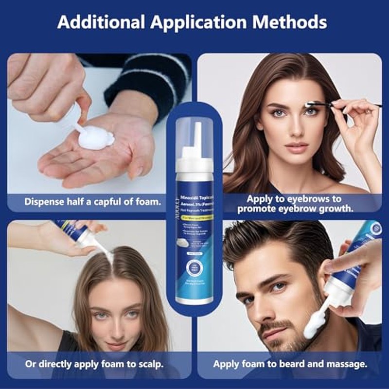 5% Topical Minoxidil Foam, Minoxidil for Men and Women, Infused with Biotin, Hair Growth Treatment, Supports Thicker and Fuller Hair & Beard (Minoxidil Foam, 12.66oz, 6 Month Supply)