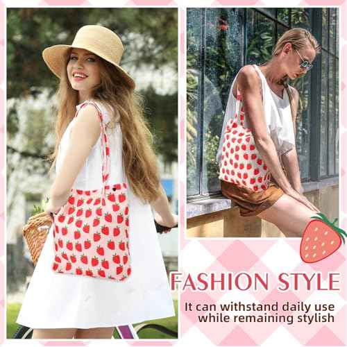 Strawberry Gift Set, Included 16oz Glass Cups with Lids and Straws Waterproof Travel Bag Pouch Strawberry Makeup Bag and Corduroy Tote for Women Christmas Birthday Mothers Day