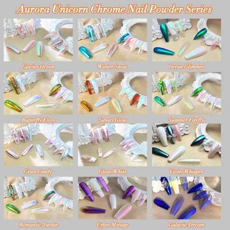 Unicorn Chrome Nail Powder, Aurora Unichrome Mermaid Aurora Pigment Pearlescent Nail Art Glitter Dust Decoration for Home DIY Salon Manicure - Galactic Dream