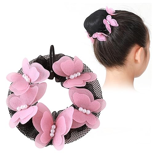 5pcs Colored Elastic Hair Net Bun Covers for Girls Women Kids Medium Sized Hair Mesh with Butterfly Flowers Deco Dance Skating Snood