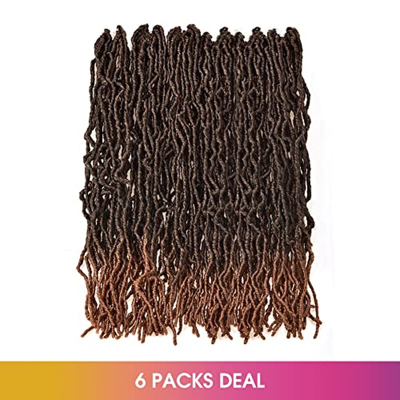Toyotress Faux Locs Crochet Hair - 20 Inch 6 Packs Soft Natural Ombre Brown Long Pre-looped Faux Locs Crochet Braids, Curly Wavy Synthetic Braiding Hair Extensions (20 Inch, T30-6P)