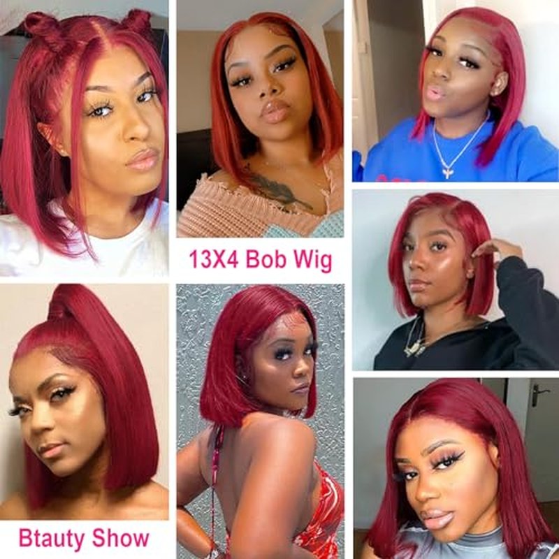 14 Inch 200% Density Red Bob Wig Human Hair 13X4 HD Lace Front Wigs for Black Women Silky Straight Bob Lace Wigs Pre Plucked Hairline Red Wigs