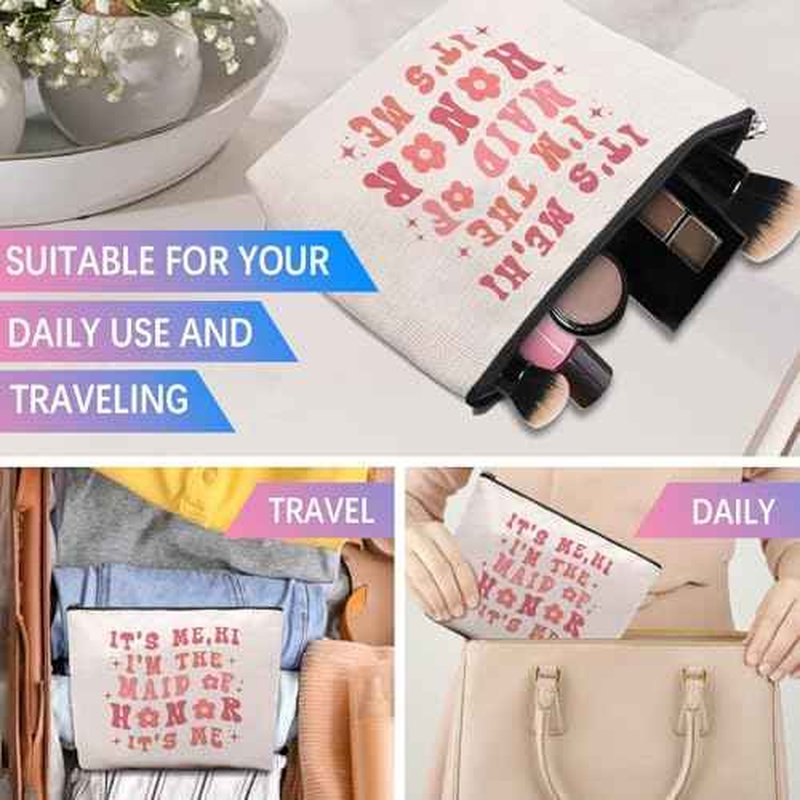 Maid of Honor Gift from Bride, Bridesmaids Proposal Gifts, Bachelorette Party Gift for Maid of Honor, Wedding Gifts for Sister Besties Friends Women Bridesmaid Makeup Cosmetic Bag Travel Pouch
