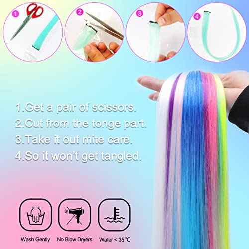 Colored Clip in Hair Extensions for Girls 25 pcs Straight Fashion Hairpieces for Party Highlights (5 warm colors,Red,Rose red,Peach red,Light Pink,White)