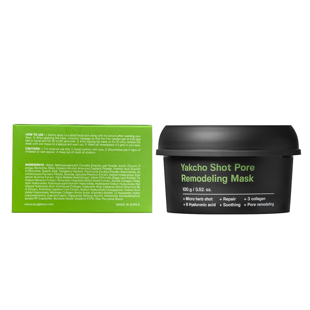 SUNGBOON EDITOR Yakcho Shot Pore Remodeling Mask, Clay Mask for Pores, Blackheand Remover, Korean Face Mask, Exfoliating Face Mask for Oily Skin, Korean Skin Care, 3.52 oz.