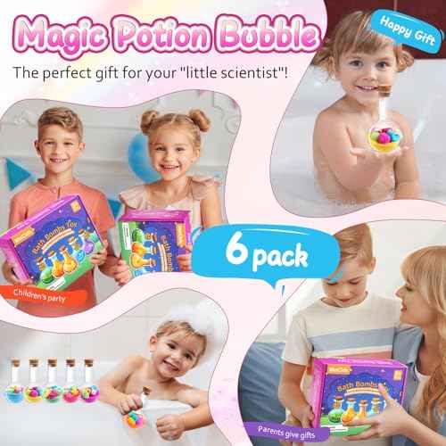 MeCids Magic Potion Bubble Bath Bombs for Kids -Bath Color Tablets Bath Potions for Toddlers Ages 4-12 Fun Science Kit Gift for Birthday, Halloween£¬Christmas- 6 Pack (Shaped Gems & Stars)