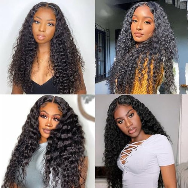 100% Unprocessed Deep Wave Human Hair Bundles 12A Brazilian Virgin Wet and Wavy 1 Bundles Double Weft Deep Curly Weave Human Hair Bundles Natural Black 20 Inch