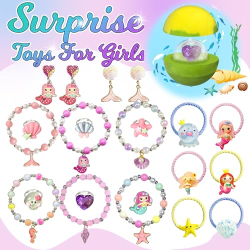 Bath Bombs for Girls Kids with Surprise Inside, 20 Pcs Fun Princess Fizzy Bath Bomb with Jewelry Toys, Mermaid Gifts for Daughter Granddaughter Niece, Girls Gift Set for Birthday Christmas