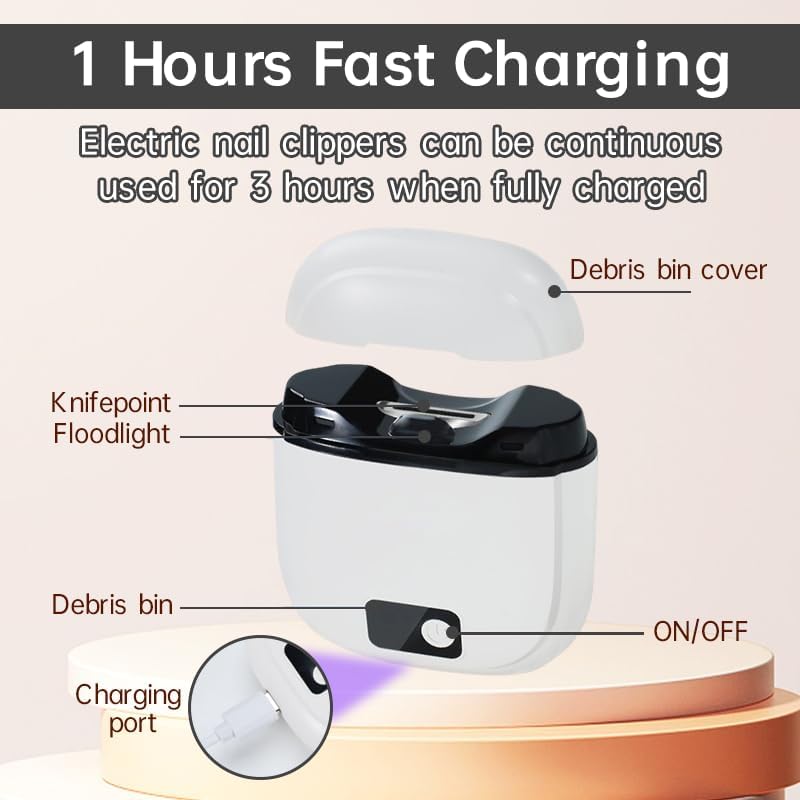 Rechargeable Electric Nail Clipper – 3-Speed Trimmer with LED Light & Quiet Motor for Safe Fingernail & Toenail Cutting for Babies, Kids & Seniors