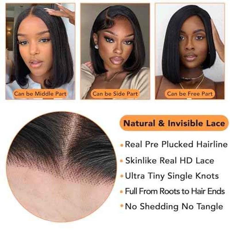 Bob Wig Human Hair 14 Inch Straight Bob Wig Human Hair 180% Density 13x4 Lace Front Wigs Human Hair Natural Color Glueless Wigs for Black Women