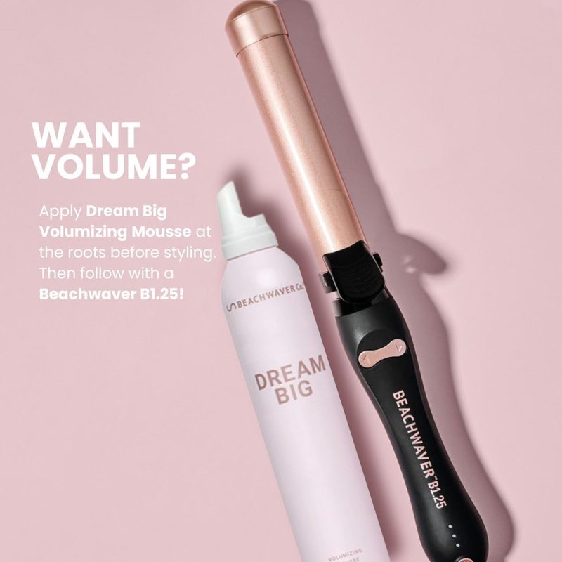 Beachwaver The Co. Dream Big Volumizing Mousse - Full Size (7 Oz) | Lightweight, Flexible Vegan Mousse for Volume & Hold | Add Fullness to Damp or Dry Hair | Polynesian Pink Sugar Fragrance