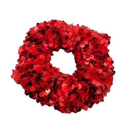 7 Pcs Sparkle Mermaid Sequins Dance Scrunchies Cheer Hair Scrunchies For Thick Hair School Performance Scrunchy Sports Ponytail Holder Wrist for Girls Cosplay Show (Red)