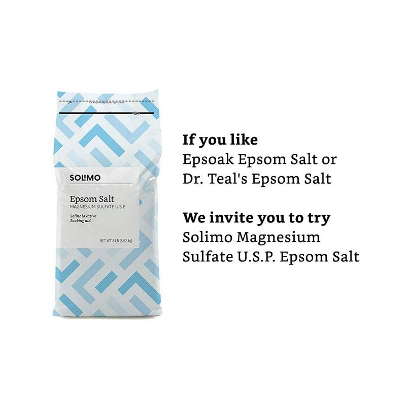 Amazon Brand - Solimo Epsom Salt Soak, Magnesium Sulfate USP, Relaxing Bath Soaking Aid, Unscented, 8 Pound, Pack of 3, Resealable Bags