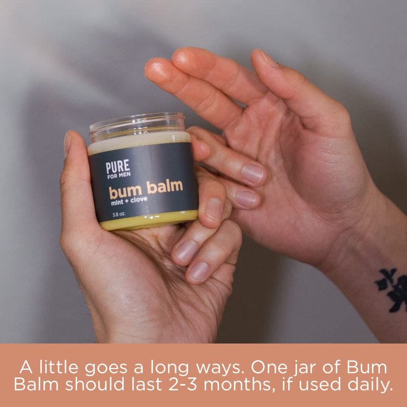 Pure for Men Bum Balm | Raw Lotion for Men | All Purpose Skin Hydration and Deodorizing Balm | Raw Shea Butter, Mint and Clove | 3.9 oz.