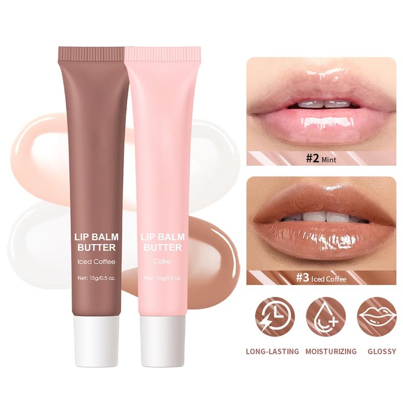 4 Colors Butter Lip Balm Lip Tint Hydrating Lip Gloss, High Shine Nude Color Hydrating Finish Lip Glow Oil (4 Flavors)