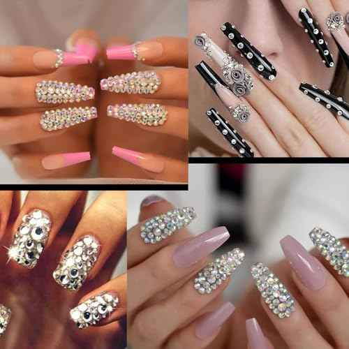 Flat Back Rhinestone Kits Colorful Rhinestones+Crystal AB&Transparent White Face Gems Nail Gem with Quick Dry Makeup Glue+Picker Pencil+Tweezer for Bedazzling Face Makeup and Nail Art