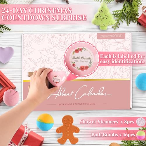 Advent Calendar 2025 Bath Bombs & Shower Steamers for Adults Women Teen Girls 24 Days Bath Christmas Countdown Calendar Bath Spa Gifts