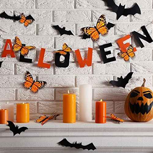 24 Pcs Monarch Butterfly Decorations Monarch Butterfly Hair Clips Feather Barrettes Clips Decor Artificial Fake Flying Creatures for Craft Cosplay Wedding Party, 4 Sizes(Orange)