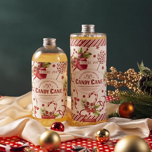 ROMIIE ZOI Christmas Liquid Hand Soap Refill- Candy Cane- Infused with Peppermint Candy Cane Aroma, Gentle & Moisturizing Formula for Home & Kitchen, 750 ML/ 26 FL OZ