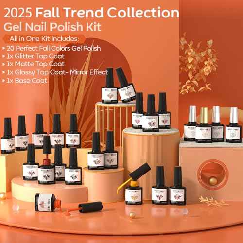 modelones 20 Colors Gel Nail Polish Kit, Fall Winter Gel Polish Set Soak Off Nail Polish Kit with Glitter, Glossy and Matte Top Base Coat DIY Manicure at Home