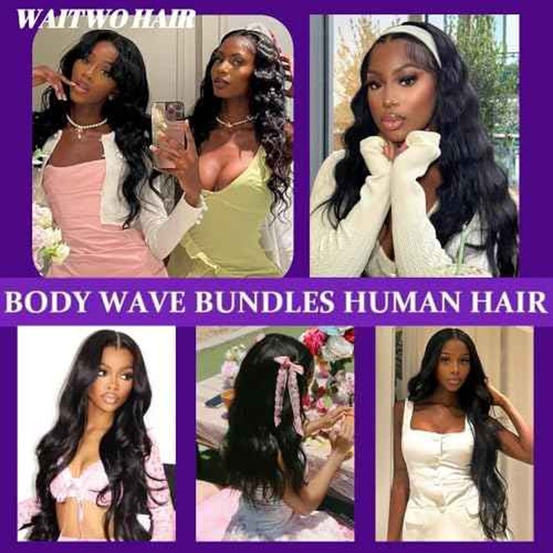 12A Human Hair Bundles 20 22 24 26 Inch Body Wave Bundles Human Hair 100% Unprocessed Brazilian Virgin Weave 4 Bundle for Women Natural Black Wavy Human Hair Extensions