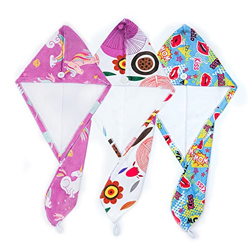 ELLEWIN Microfiber Hair Drying Towels for Kids, 3 Pack Wet Hair Towel Wrap Turban for Girls Children Women, Quick Dry Twisty Hair Towels Wrap for Curly Long Thick Hair Anti Frizz