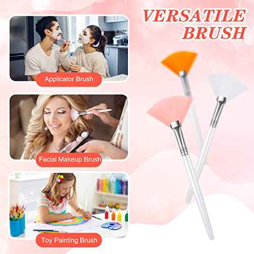 48 Pcs Fan Brushes Facial Applicator Brush Multi Use Makeup Face Mask Brush Soft Peel Brush Applicator for Women Girls Esthetician Spa Acid Mud Cream Masques Cleansing Tools, Pink, White, Orange