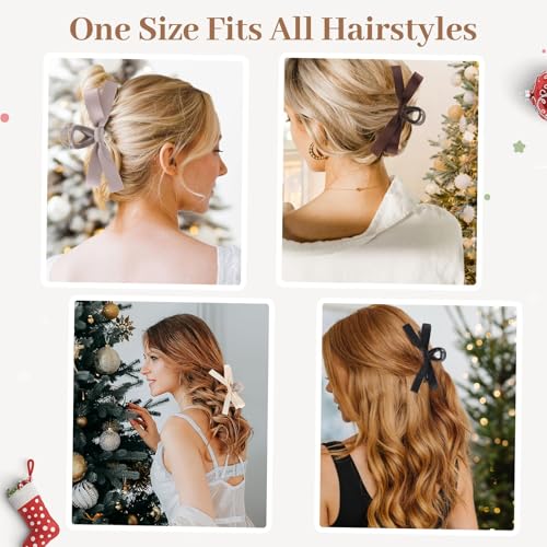 Auseibeely 6 PCS Silky Satin Bow Hair Clips, Non-Slip Clips for Thin and Thick Hair, Bows for Women, Girls, Weddings, and Bridesmaids
