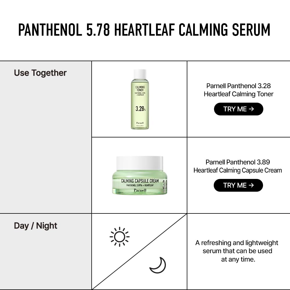 Parnell Panthenol 5.78% | 30ml / 1.01 fl.oz. | Heartleaf Calming Serum, soothing & moisturizing serum, korea skin care, korea beauty