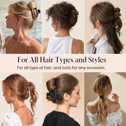 8 PCS Medium Hair Clips for Women Girls - 2 Styles Rectangle and Double Row Teeth Small Claw Clips for Thin Thick Hair, Strong Hold Jaw Clips Stylish Leopard Print Hair Accessories, Tortoise