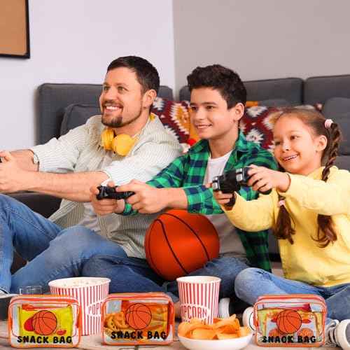 Yeyeplum 12 Pcs Basketball Snack Bags for Team Gifts Basketball Goodie Treat Candy Pouch Bags Clear PVC Waterproof with Zipper Party Favors for Team Ground Christmas Birthday Gifts Sport Supplies