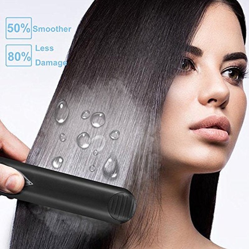 Steam Hair Straightener Flat Iron Professional Ceramic Tourmaline 2-in-1 Straightening Iron, Adjustable 300-450F Salon Heat, 110-220V Dual Voltage, Black