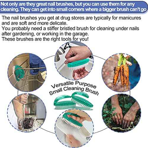 Handle Grip Nail Brush for Cleaning Fingernails Hands & Under Nails, Stiff Bristle Mechanic Scrub Brush Cleaner for Men Women, Pedicure Scrubbing Tool Kit - 4 Green