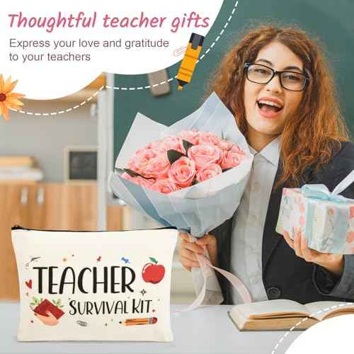 8PCS Teacher Appreciation Gifts Bulk Teacher Gifts Makeup Bags Survival Kit Appreciation Week Keychain for women