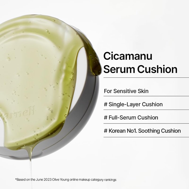 Cicamanu Serum Cushion - Moisturizing Foundation for Glass Skin | Lightweight Coverage for Sensitive Dry Skin (0.52 Fl Oz)
