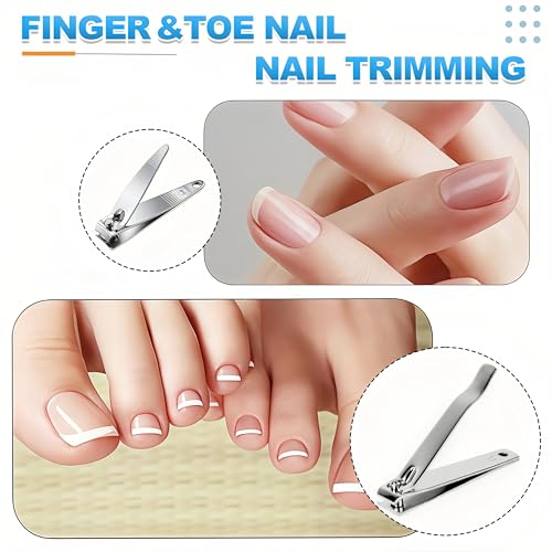 20-Pack Stainless Steel Fingernail & Toenail Nail Clippers Bulk Set - 12 Small + 8 Medium Size with Storage Pouch, Manicure Kit for Men/Women Travel, Gifts, Homeless Care Supplies