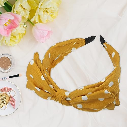 VOCOSTE Polka Dots Wide Bow Headbands, Fashion Hair Hoop with Bow Knotted, Yellow, for Girl Women