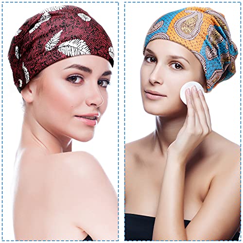 Sintege 6 Pcs Satin Lined Bonnet Sleep Chemo Hat Stretch Cancer Cap for Women Men Cancer Patient African Silk Soft Beanie(Elegant Patterns)