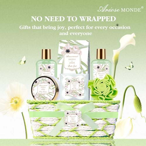 Spa Gifts for Women, Bath Sets, 7Pcs Spa Gift Set w/Shower Gel, Bubble Bath, Bath Salts, Bath Bomb, Body Lotion, Christmas Gifts for Women, Magnolia & Jasmine Bath Set