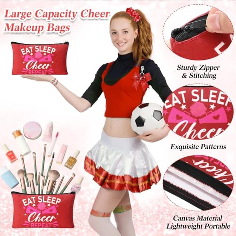 Mimorou 80 Pcs Cheer Gift Bulk for Team Cheerleader Gifts Include 20 Cheerleader Bracelet 20 Cheer Makeup Bag 20 Keychain 20 Scrunchies for Cheerleading Party Favors