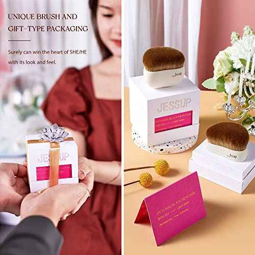 Jessup Makeup Brush, Foundation Brush Flat Top Kabuki Brush for Face Blush Liquid Powder Foundation Brush for Blending Buffing Stippling with Gift Box, Light Gray SF002