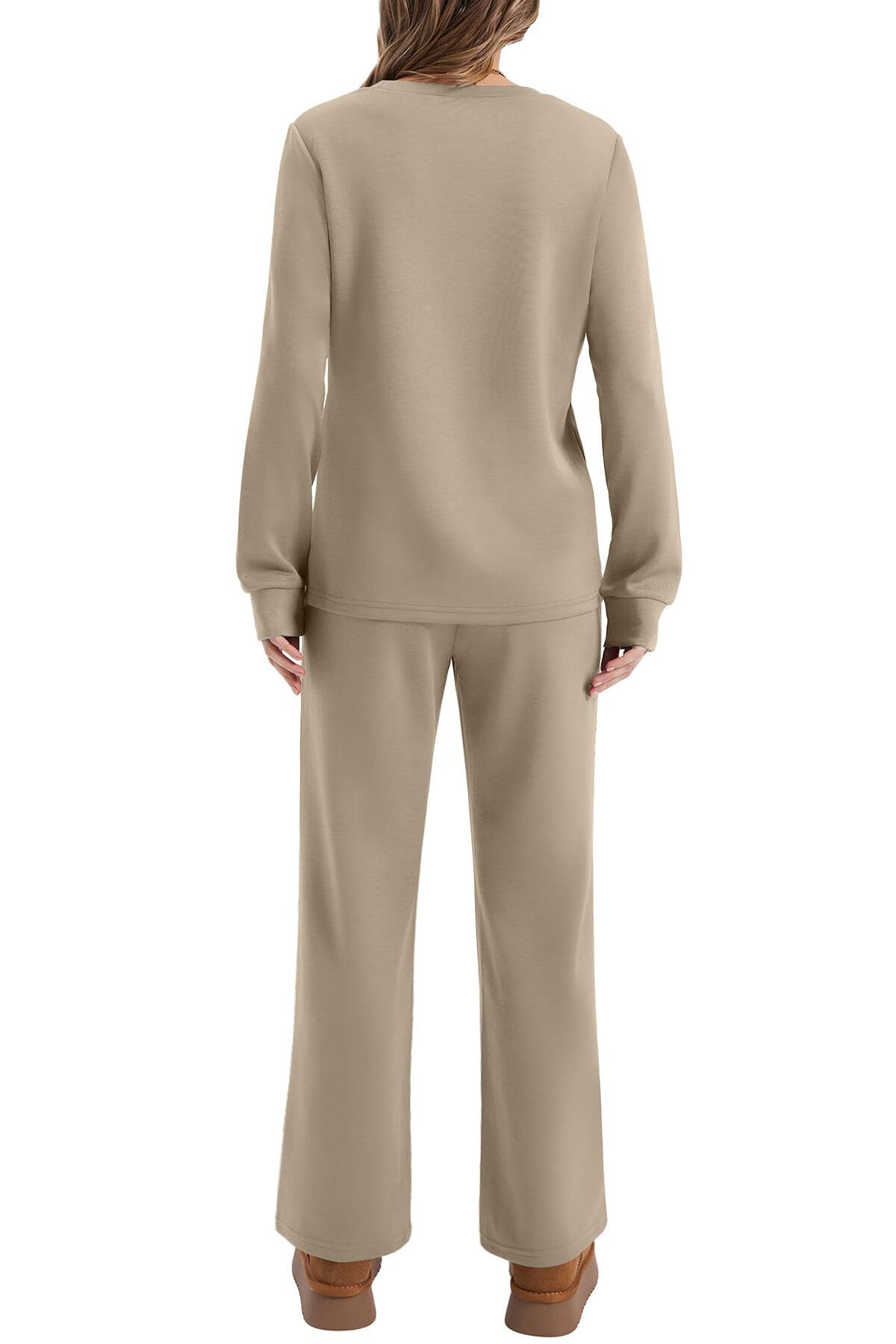 WIHOLL Sweatsuits Women 2 Piece Outfit 2026 Fall Spring Matching Sets Clothing Wide Leg Sweatpants Tracksuits Concert Outfits 2000s Jogger Sets Teacher Womens Clothes Khaki S